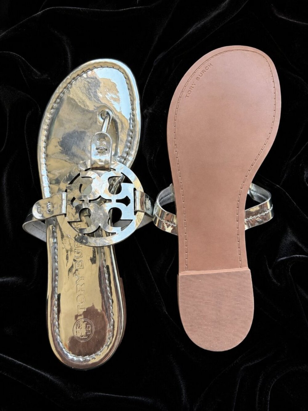 Tory Burch Mirror Metallic Miller Sandals Silver - Picture 5 of 5